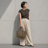 [French calf] <br>gusset tote bag<br>color: taupe