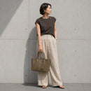 [フレンチカーフ] <br>マチトートバッグ<br>color：トープ