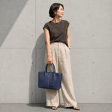 [French calf] <br>gusset tote bag<br>color: ink blue<br>[Made to order]