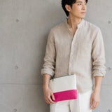 [French calf] <br>Combi clutch bag<br>color: white x pink
