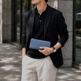 [French calf] <br>L zip long wallet<br>color: Jean blue