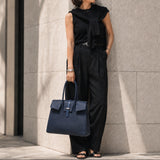 [Shrink leather x croco pattern leather]<br>Voyage L bag<br>color: navy