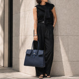 [Taurillon Lagoon x Crocodile]<br>Voyage L bag<br>color: navy