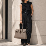 [Taurillon Lagoon x Crocodile]<br>Voyage L bag<br>color: taupe x dark brown