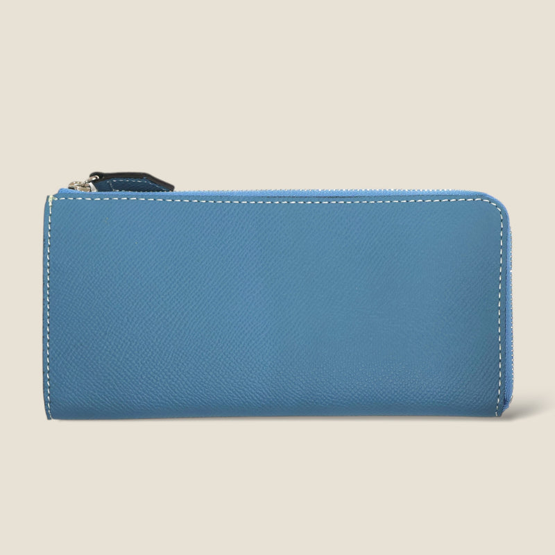 [French calf] <br>L Zip long wallet<br>color: Gene Blue