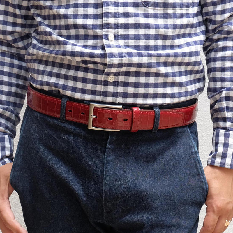 [Croco pattern leather] <br> 35mm belt <br> color: Wine red