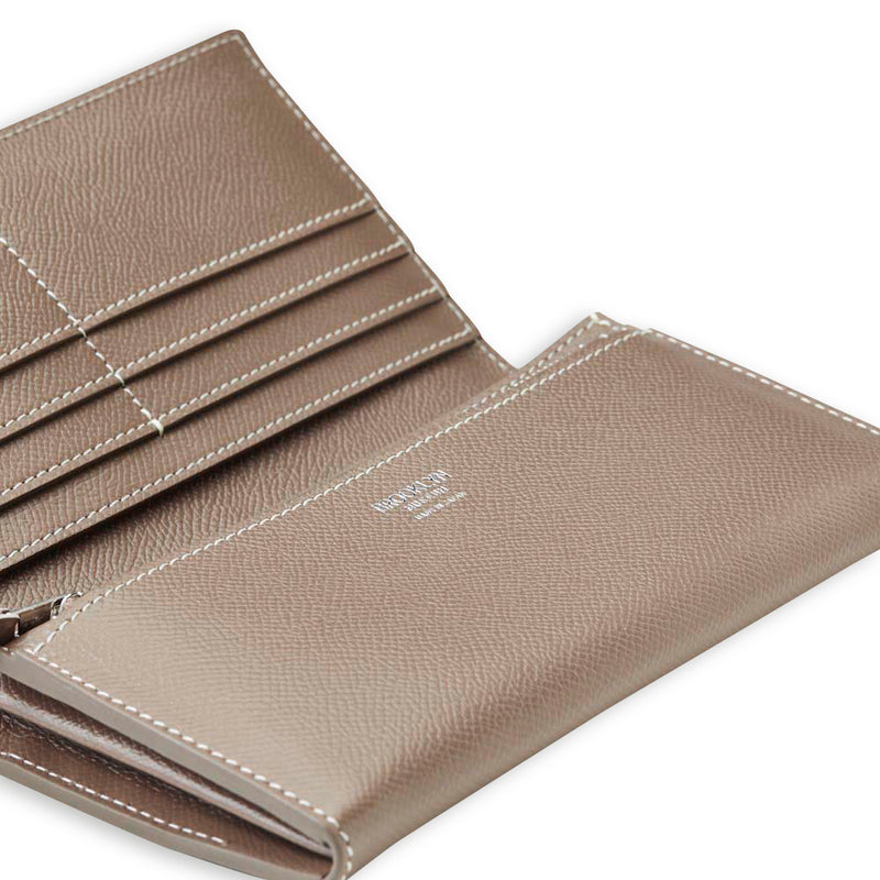 [French calf] <br> Long wallet with belt <br> Color: Tope