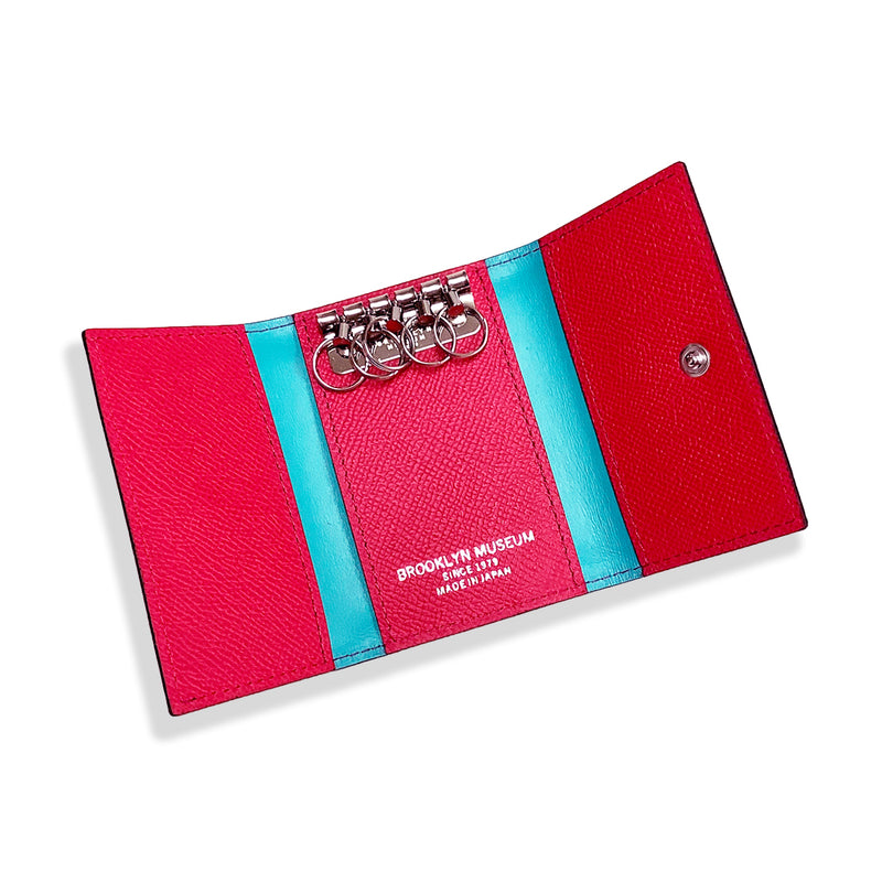 [フレンチカーフ] <br>三折りキーケース<br>color：フューシャピンク