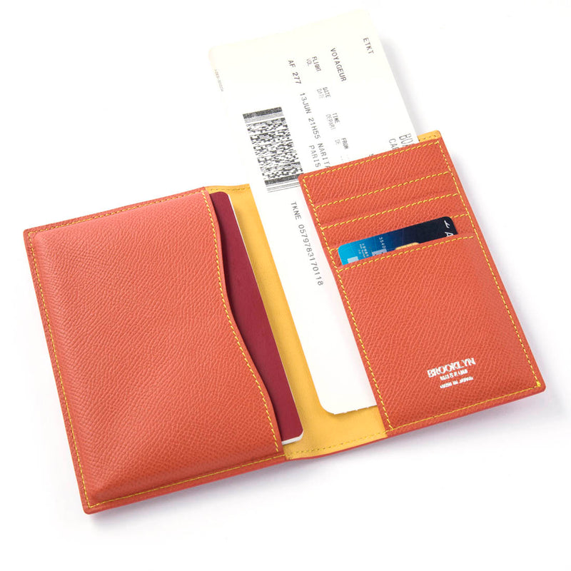 フレンチカーフ] 内盛りパスポートケースcolor：オレンジ【受注生産 