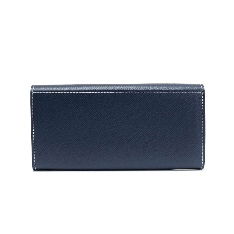 [French calf] <br> flap long wallet <br> color: Navy x off -white stitch