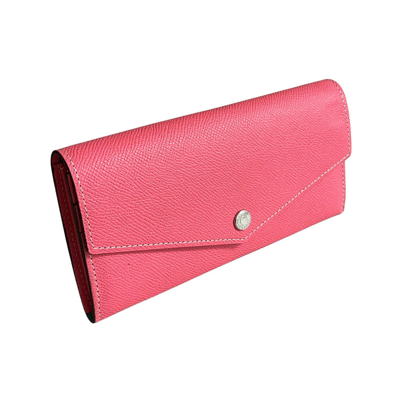 [French calf] <br> Flap long wallet <br> Color: Pink Azare