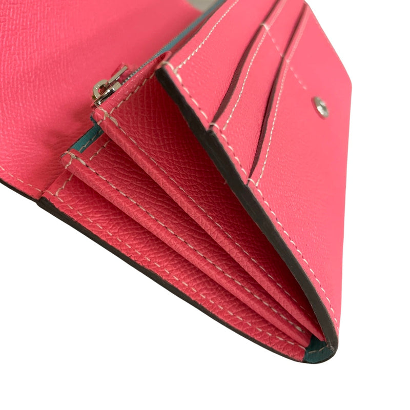 [French calf] <br> Flap long wallet <br> Color: Pink Azare