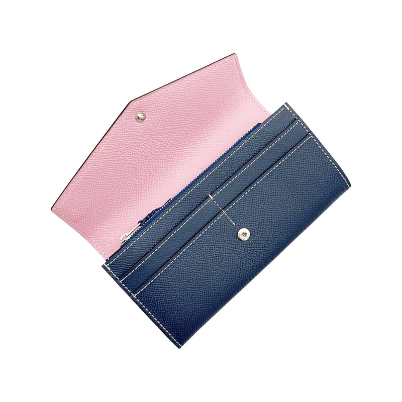 [French calf] <br> Flap long wallet <br> color: Mauv pink x ink blue