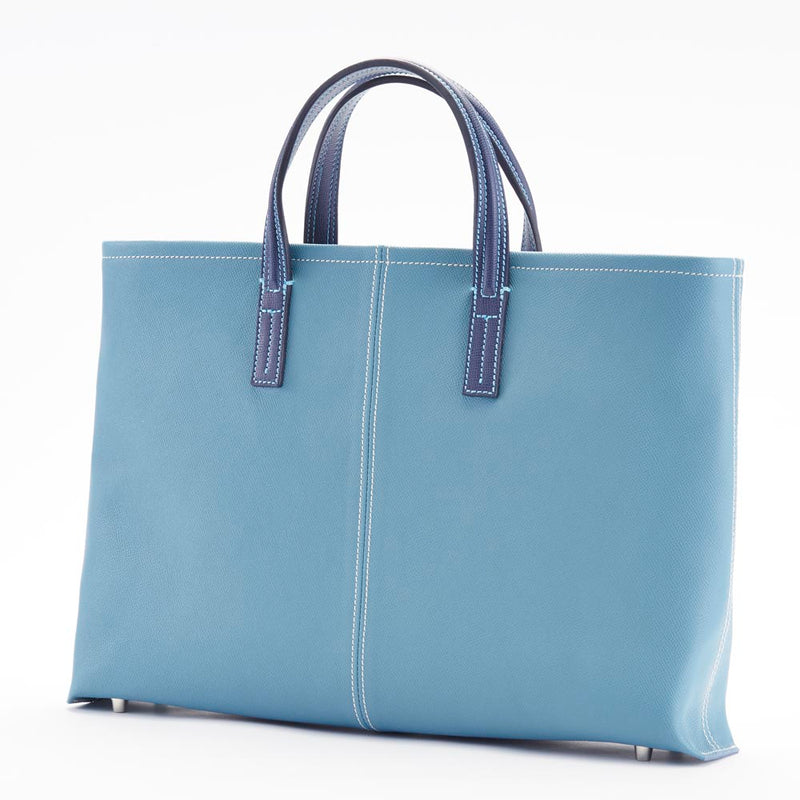 [French calf] <br> Tote bag <br> Color: Aqua Blue x Ink Blue <br> [Made -to -order production]