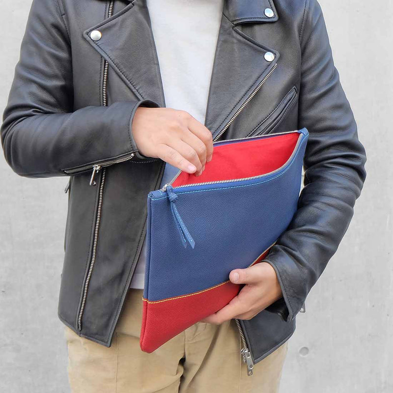 [French calf] <br> Combi clutch bag <br> COLOR: Ink blue x red <br> [Made to order]
