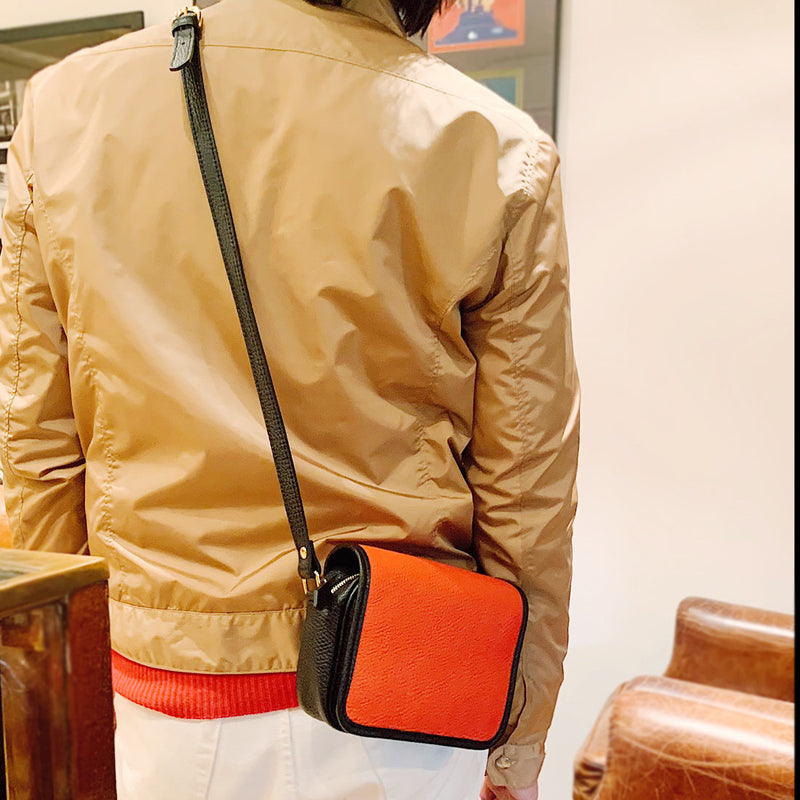 [Shrink leather] <br> Tassel mini -shoulder <br> color: Black x Blood Orange
