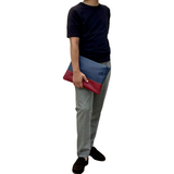 [フレンチカーフ] <br>コンビ　クラッチバッグ<br>color：インクブルー×レッド<br>【受注生産】