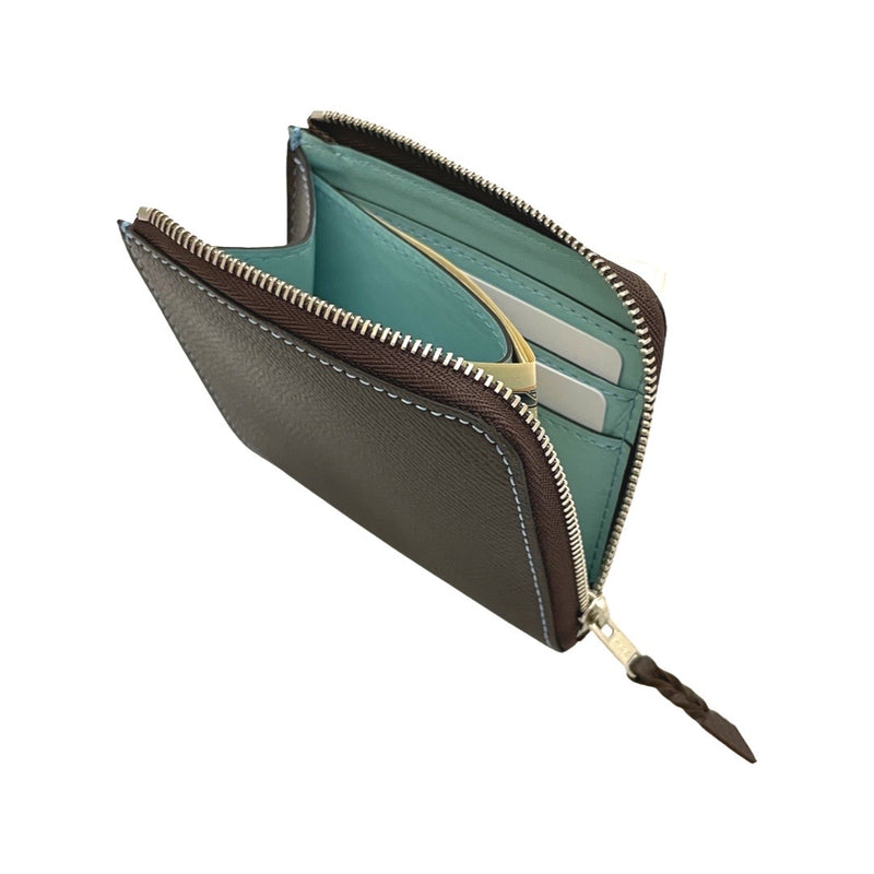 [French calf] <br> Half L zip wallet <br> Color: Dark brown