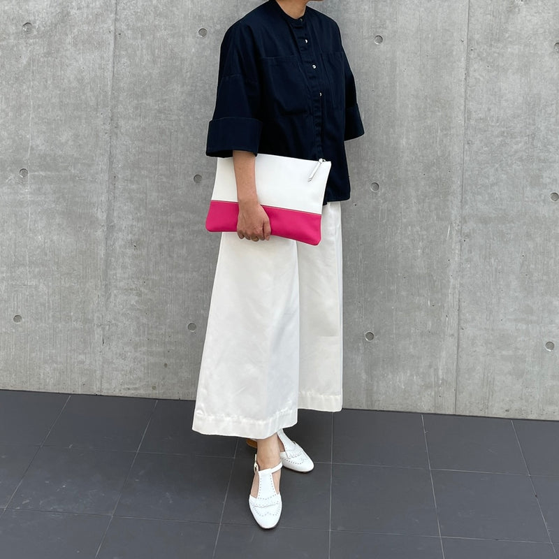 [French calf] <br> Combi clutch bag <br> COLOR: White x pink