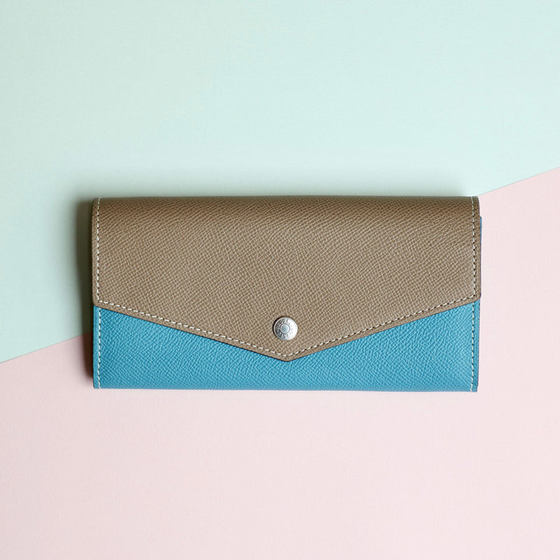 [French calf] <br> Flap long wallet <br> Color: Tope x Gene Blue